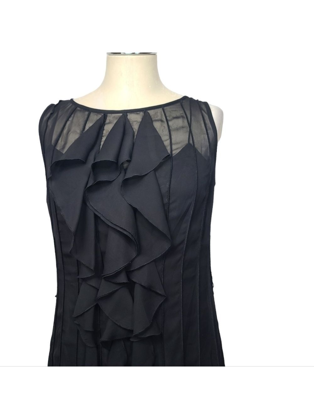 Adrianna Papell Ruffle Black Sleeveless Dress 10 - Picture 2 of 10